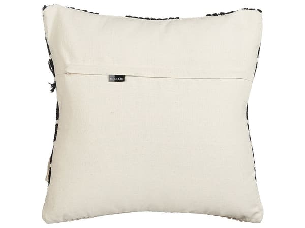 Pyntepute Beige Svart Bomull 50 x 50 cm Geometrisk mønster Dusker håndvevd avrtagbart trekk med fyll
