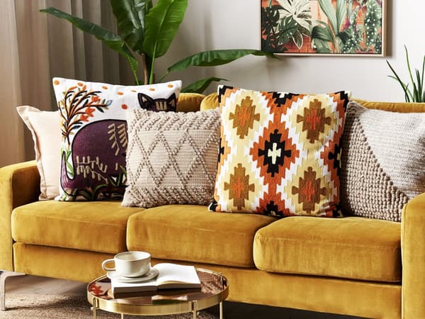 Pyntepute Flerfarget Bomull 50 x 50 cm Geometrisk mønster Håndlaget brodert avtagbart trekk med fyll boho-stil