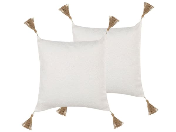 Sett med 2 Dekorative Puter Hvit Blonder Blomstermotiv 45 x 45 cm med dusker Dekortilbehør