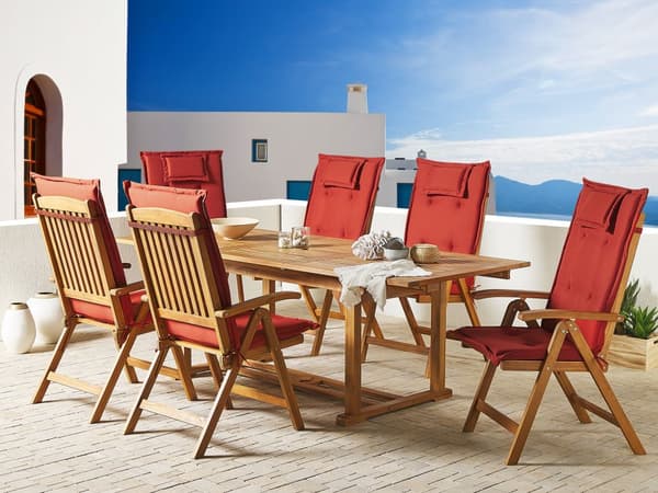 Hageputesett med 6 Puter Rød Polyester Seteryggpute Moderne Design