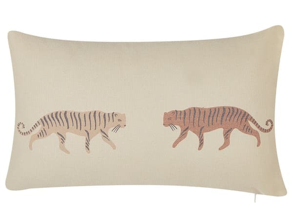 Sett med 2 Pynteputer Beige 30 x 50 cm Tiger Motiv Dekorative Puter Moderne Boho