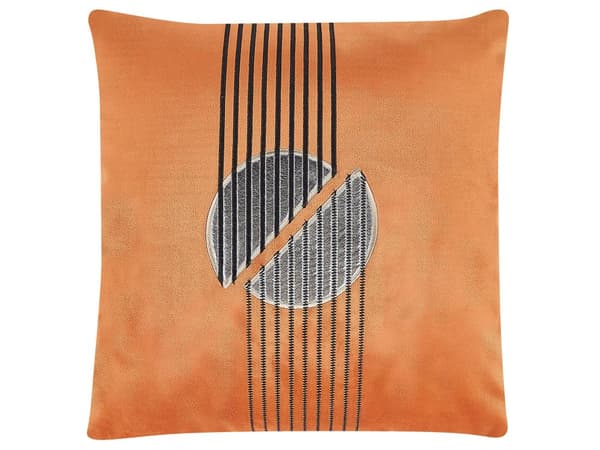 Sett med 2 Pynteputer Oransje Fløyel 45 x 45 cm Glamorøs Glidelås Geometrisk Mønster Stue Soverom