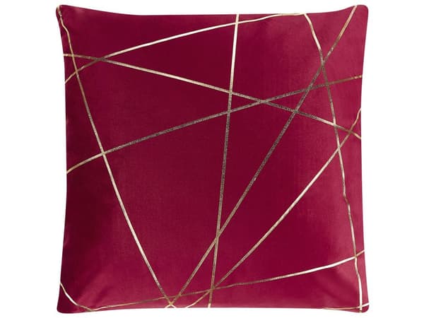 Sett med 2 Pynteputer Rød Fløyel 45 x 45 cm Geometrisk mønster med Avtagbart trekk Glidelåslukking Glamour