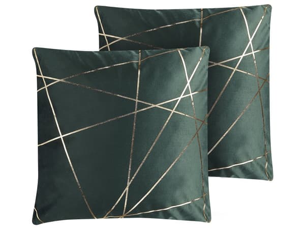 Sett med 2 Pynteputer Grønn Fløyel 45 x 45 cm Gull Geometrisk mønster Avtagbart trekk Glidelåslukking Glamour
