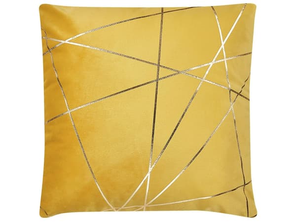 Sett med 2 Pynteputer Gul Fløyel 45 x 45 cm Gull Geometrisk mønster med Avtagbart trekk Glidelåslukking Glamour