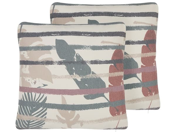 Sett med 2 Pynteputer Flerfarget Polyester Bomull 45 x 45 cm Stripete Bladmønster Dekor