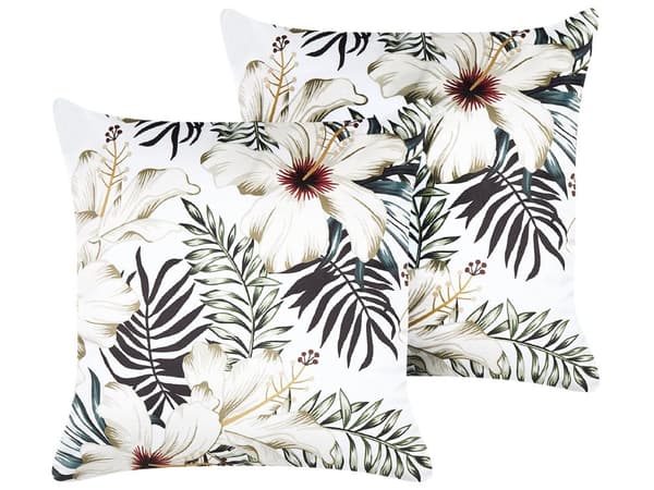 Set med 2 Prydnadskuddar Vit och Grön Sammet 45 x 45 cm Lövmönster Bohemisk Dekor Tillbehör