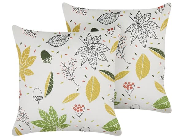 Set med 2 Prydnadskuddar Off-White Sammet 45 x 45 cm Lövmönster Bohemisk Dekor Tillbehör