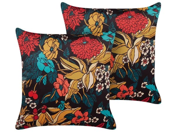 Sett med 2 pynteputer Flerfarget Fløyel 45 x 45 cm Bladmotiv Blomstermønster Tilbehør Dekorasjon Stue Soverom