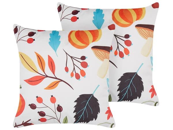 Set med 2 Prydnadskuddar Flerfärgade Polysammet 45 x 45 cm Höstmotiv Avtagbara Kuddfodral med Fyllning Traditionell Stil