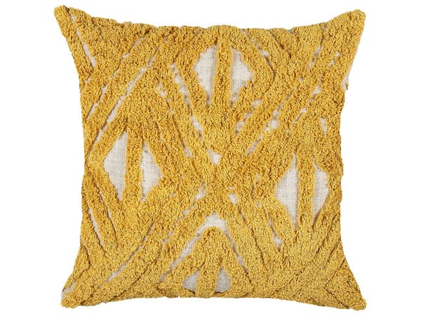 Prydnadskuddar Gul Bomull 45 x 45 cm Geometriskt Mönster Tuftade Broderade Avtagbara Kuddfodral med Fyllning Bohemisk Stil