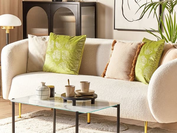 Set med 2 Prydnadskuddar Blå Sammet 45 x 45 cm Bladtryck Glamour Dekor Hemtillbehör