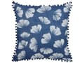 Miniatyrbild 4 av 7: Set med 2 Prydnadskuddar Mörkblå Polyester 45 x 45 cm Lövtryck Ginkgo Biloba Glamour Pompoms Dekortillbehör