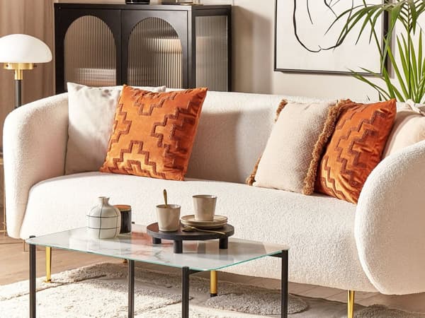 Set med 2 Prydnadskuddar Orange Sammet 45 x 45 cm Geometriskt Mönster Glamour Dekortillbehör
