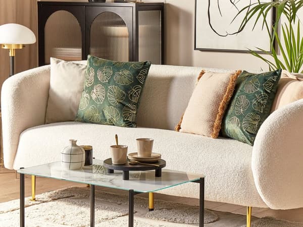 Set med 2 Prydnadskuddar Mörkgrön Sammet 45 x 45 cm Bladtryck Glamour Dekor Hemtillbehör