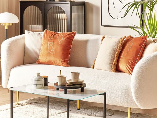 Set med 2 Prydnadskuddar Orange och Guld Sammet 45 x 45 cm Ansiktsmotiv Glamour Dekortillbehör