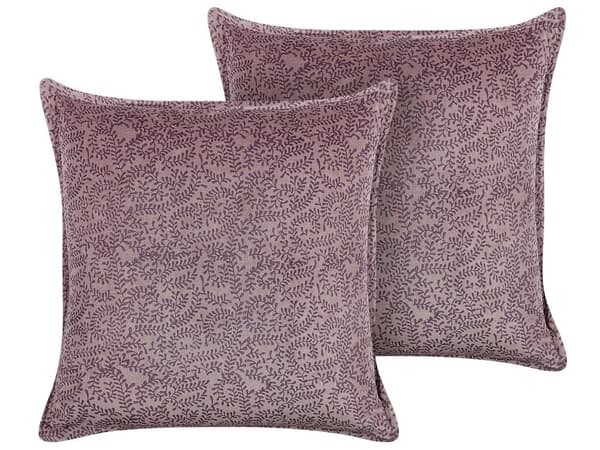 Set med 2 Prydnadskuddar Rosa Sammet och Bomull 45 x 45 cm Blommönster Blocktryck Boho Dekoration Hemtillbehör
