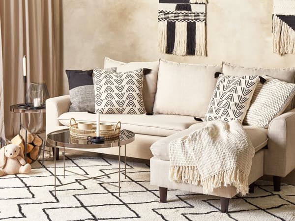 Set med 2 Prydnadskuddar Vit och Svart Bomull 45 x 45 cm Geometriskt Mönster Folietryck Boho Dekor Hemtillbehör