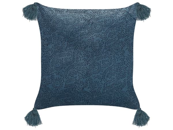 Prydnadskudde Mörkblå Sammet och Bomull 45 x 45 cm Blommigt Mönster Blocktryckt Bohemisk Dekor Tillbehör