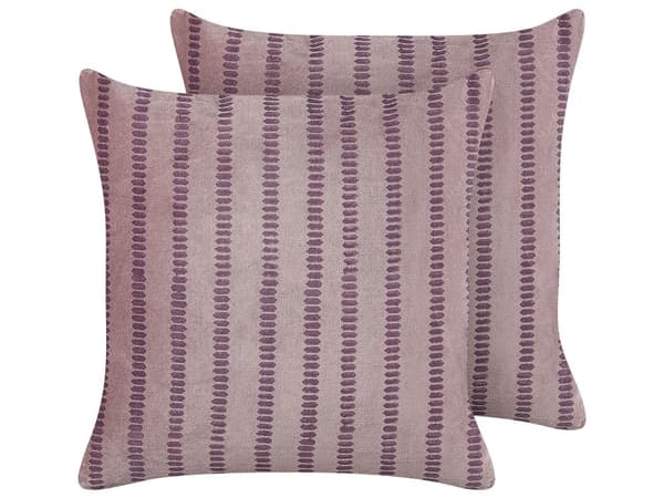 Set med 2 Prydnadskuddar Rosa Sammet och Bomull 45 x 45 cm Randig Blocktryck Bohemisk Dekor Tillbehör