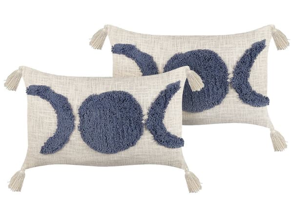 Set med 2 Prydnadskuddar Grå Bomull 35 x 55 cm Broderat Mönster med Tofsar Boho Inredningstillbehör