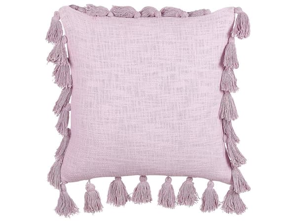 Dekorativ Kudde Rosa Bomull 45 x 45 cm med Tofsar Modern Bohemisk Dekor Tillbehör