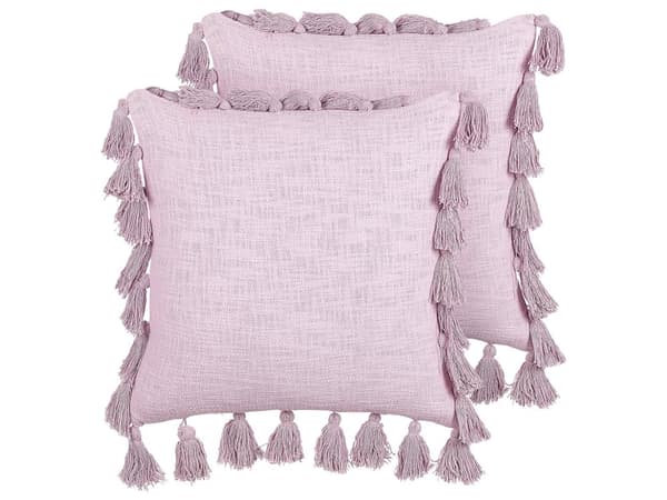 Set med 2 Dekorativa Kuddar Rosa Bomull 45 x 45 cm med Tofsar Modern Bohemisk Dekor Tillbehör