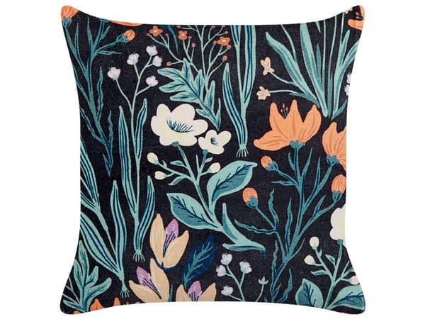 Set med 2 Dekorativa Kuddar Svart Grön Bomull 45 x 45 cm Sammet Blommigt Motiv Fransar Modern Glamour Dekor