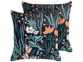 Miniatyrbild 1 av 7: Set med 2 Dekorativa Kuddar Svart Grön Bomull 45 x 45 cm Sammet Blommigt Motiv Fransar Modern Glamour Dekor