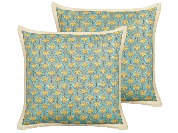 Set med 2 Prydnadskuddar Bomull Blommönster 45 x 45 cm Passpoal Avtagbart Överdrag Dekoration Hemtillbehör