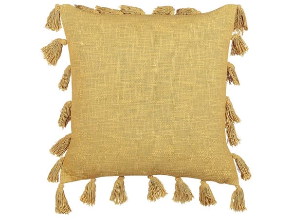 Set med 2 Dekorativa Kuddar Gul Bomull 45 x 45 cm med Tofsar Modern Bohemisk Dekor Tillbehör