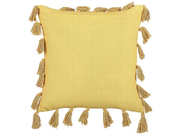 Set med 2 Dekorativa Kuddar Gul Bomull 45 x 45 cm med Tofsar Modern Bohemisk Dekor Tillbehör