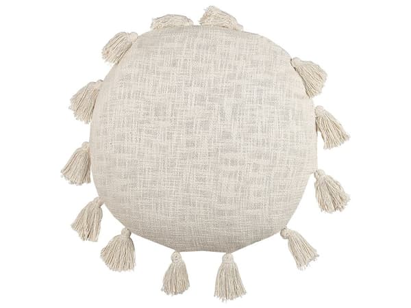 Set med 2 Dekorativa Kuddar Beige Bomull 45 cm Rund med Tofsar Modern Bohemisk Dekor Tillbehör