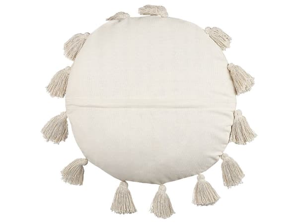 Set med 2 Dekorativa Kuddar Beige Bomull 45 cm Rund med Tofsar Modern Bohemisk Dekor Tillbehör