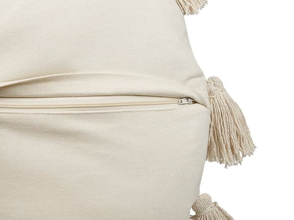 Set med 2 Dekorativa Kuddar Beige Bomull 45 cm Rund med Tofsar Modern Bohemisk Dekor Tillbehör