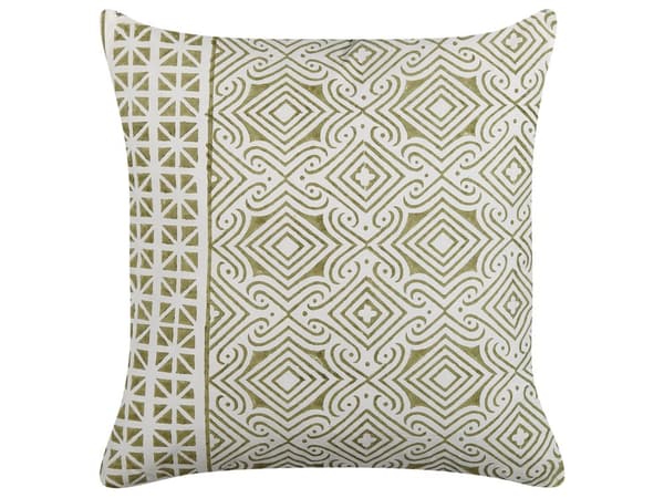 Prydnadkudde Grön och Vit 45 x 45 cm Handblockstryck Avtagbara Kuddfodral Dragkedja Orientaliskt Mönster
