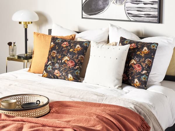 Dekorativ Kudde Flerfärgad Bomull 45 x 45 cm Sammet Blommigt Motiv Fransar Modern Glamour Dekor