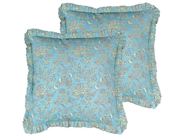 Set med 2 Prydnadskuddar Bomull 45 x 45 cm Blommönster Avtagbart Överdrag Dragkedja Dekoration Hemtillbehör Soffkudde
