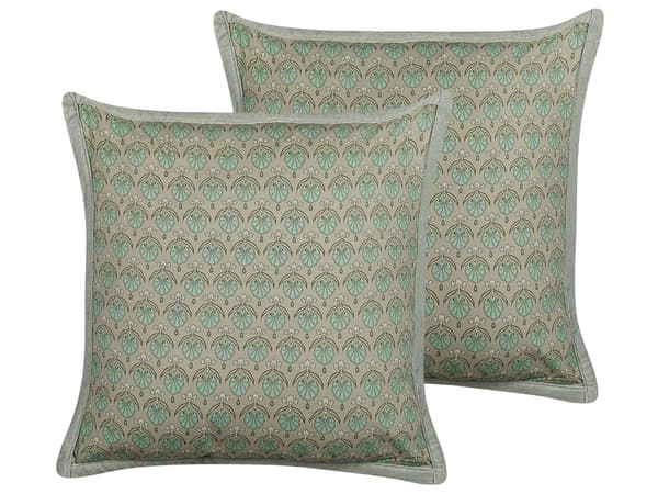Set med 2 Prydnadskuddar Grön Bomull 45 x 45 cm Bladmönster Avtagbart Överdrag Dragkedja Dekoration Hemtillbehör Sovrum Vardagsrum