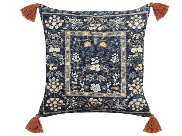 Set med 2 Dekorativa Kuddar Flerfärgad Bomull 45 x 45 cm Sammet Blommigt Motiv Fransar Modern Glamour Dekor