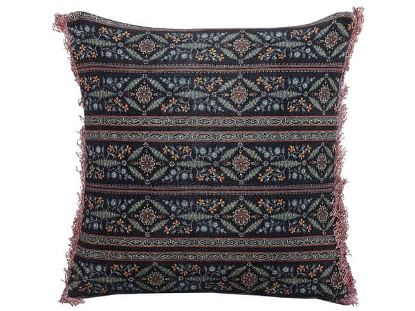Set med 2 Dekorativa Kuddar Flerfärgad Bomull 45 x 45 cm Sammet Blommigt Motiv Fransar Modern Glamour Dekor