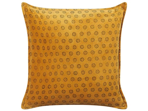 Sett med 2 Pynteputer Gul Fløyel 45 x 45 cm Solmønster Blokktrykk Boho Dekortilbehør