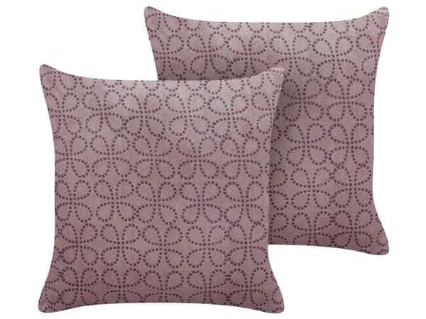 Sett med 2 Pynteputer Rosa Fløyel Bomull 45 x 45 cm Geometrisk Mønster Blokktrykt Boho Dekortilbehør