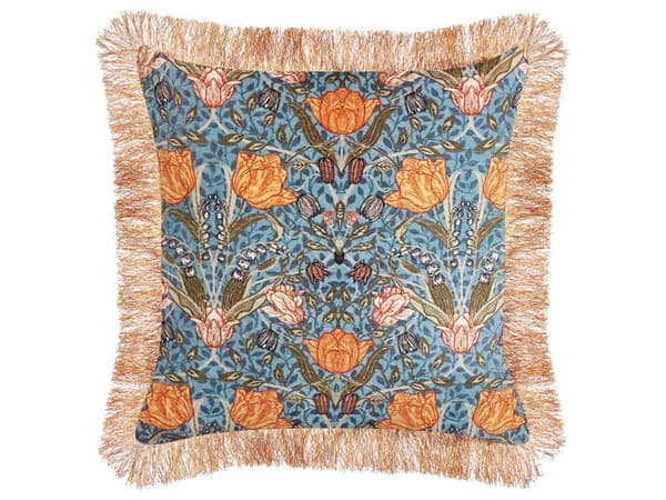 Sett med 2 pynteputer Oransje Blå Fløyel Bomull 45 x 45 cm Blomstermønster Frynser Dekorasjon Tilbehør Moderne Glamour