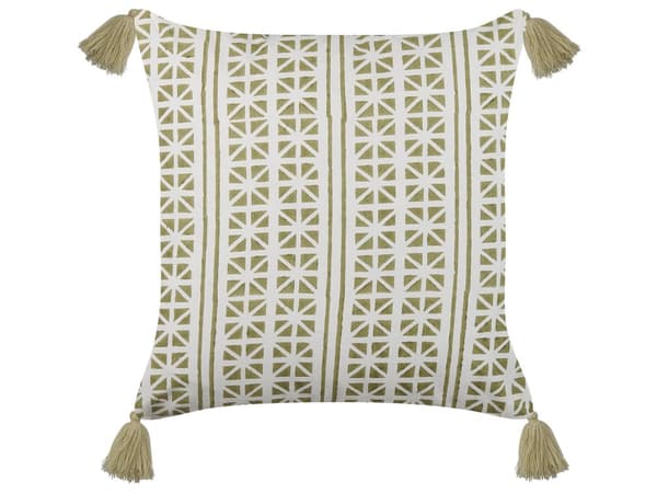 Set med 2 Prydnadskuddar Grön och Vit 45 x 45 cm Handblockstryck Avtagbara Fodral Dragkedja Bohemiskt Mönster