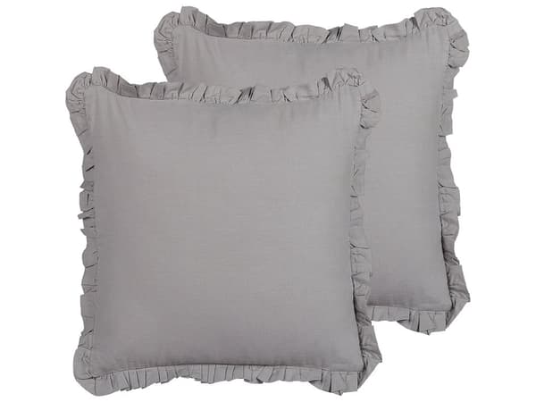 Set med 2 Dekorativa Kuddar Grå Linne 45 x 45 cm Helfärgad Fransar Hemdekoration