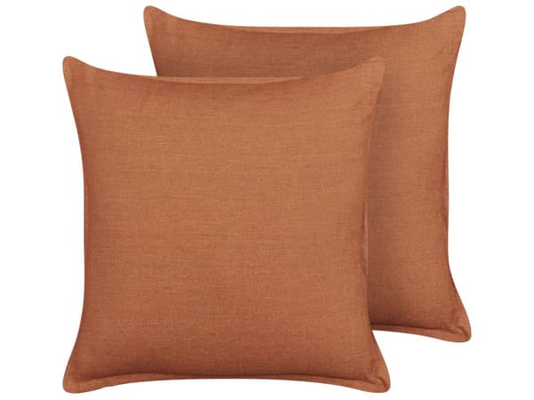 Set med 2 Dekorativa Kuddar Orange Linne 45 x 45 cm Helfärgade Fransar Hemdekoration