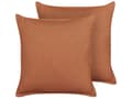 Miniatyrbild 1 av 7: Set med 2 Dekorativa Kuddar Orange Linne 45 x 45 cm Helfärgade Fransar Hemdekoration