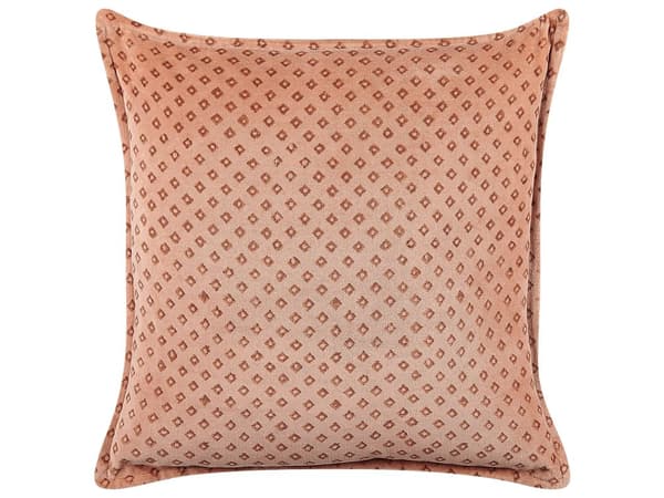 Dekorativ Kudde Rosa Sammet 45 x 45 cm Diamantmönster Blocktryckt Bohemisk Dekor Tillbehör