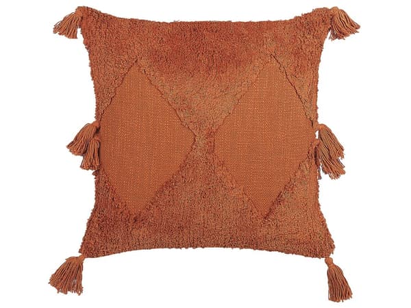 Prydnadskudde Orange Bomull 45 x 45 cm Geometriskt Mönster Tofsar Avtagbart Överdrag med Fyllning Boho Stil Vardagsrum